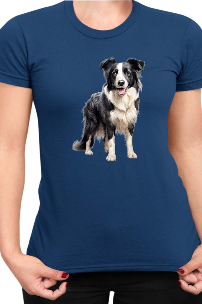 Damen T-Shirt Dogs Breeds Border Collie Dog Breed 007, Lady XS / Dunkelblau