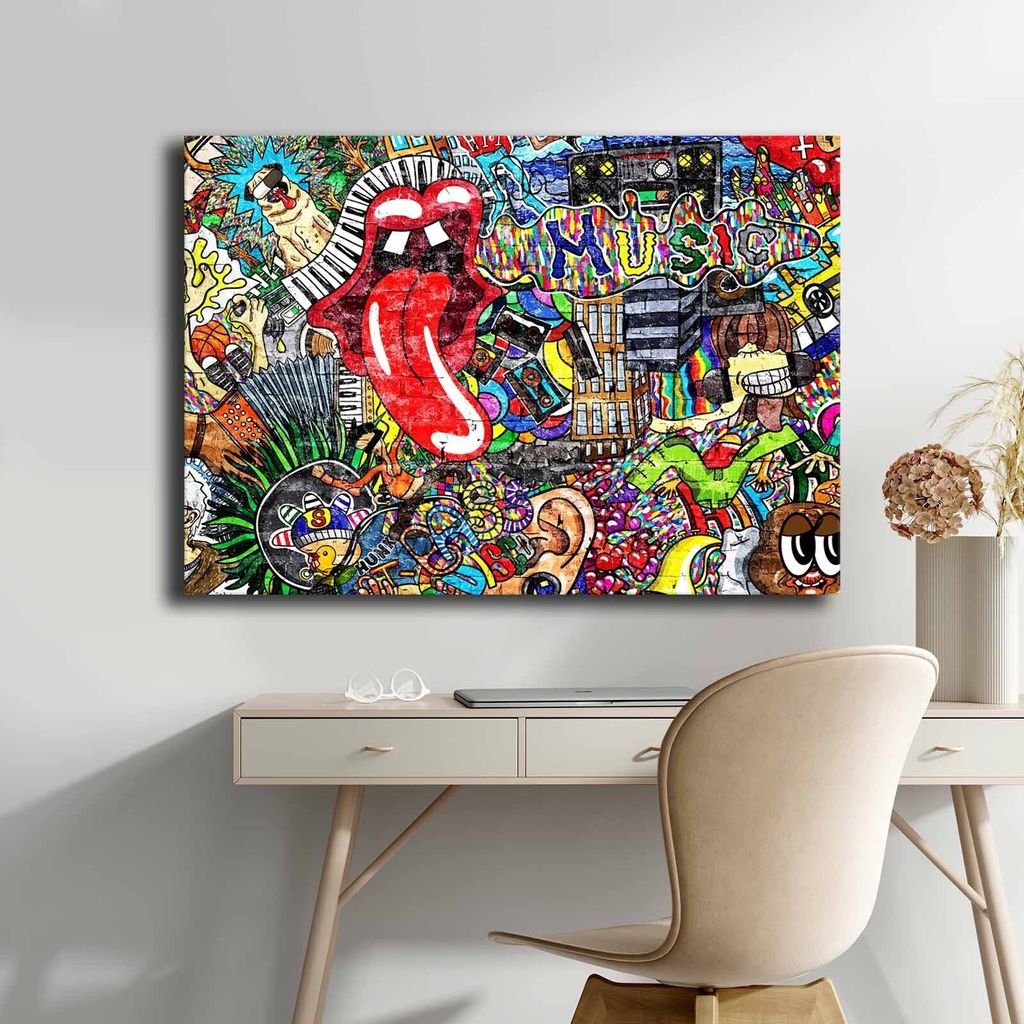 Wallity, 70100POP-009, Dekorative Leinwandmalerei, Mehrfarbig, 100 % LEINWAND, 70 x 100 cm