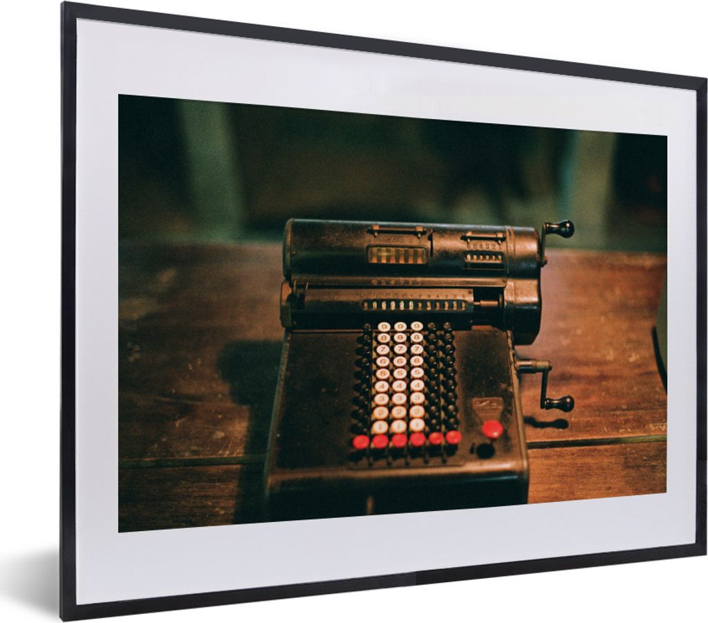 MuchoWow MuchoWow Gerahmtes Poster Schreibmaschine - Antik - Schwarz 40x30 cm - Poster mit zchwarzem Bilderrahmen - Bilderrahmen - Poster im Ra...