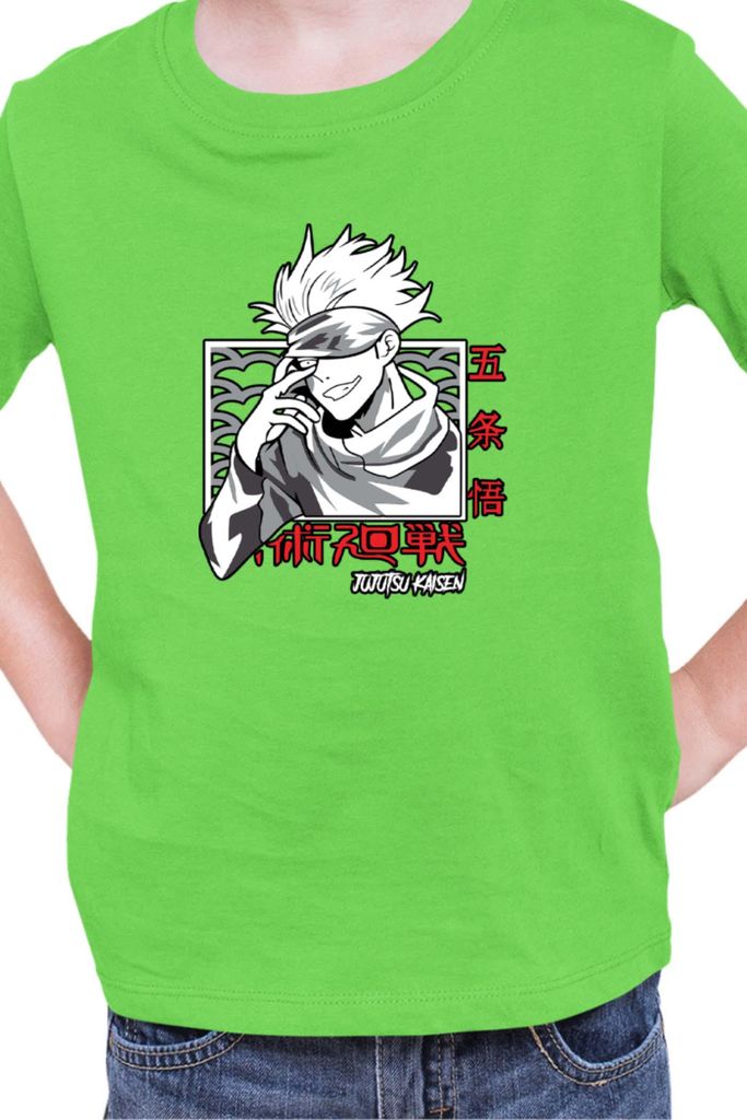 Kinder T-Shirt Japan Manga Anime Comics Animation Jujutsu Anime Manga Kaisen Satoru Gojo 05, 12-13 Jahr - 152 / Lime