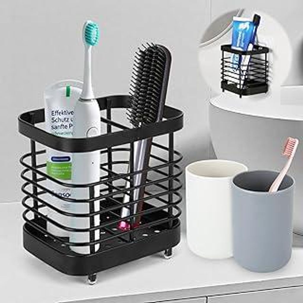 Zahnbürstenhalter, Edelstahl Elektrischer Toothbrush Holder, Wand Ohne Bohren Zahnpasta Halter mit Abflusslöchern und Zahnputzbecher, Zahnbürste...