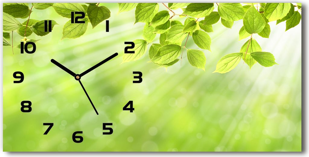 Wanduhr aus Glas – 60x30 cm - Glasbild - Glasuhr - Gehärtetes Glas - schwarze-zeiger - Blätter