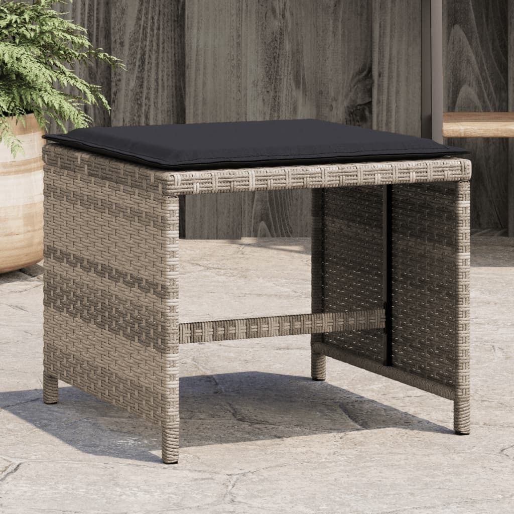 Design Gartenhocker mit Kissen 4 Stk. Hellgrau 41x41x36 cm Poly Rattan, Gartenhocker 2024 Neu