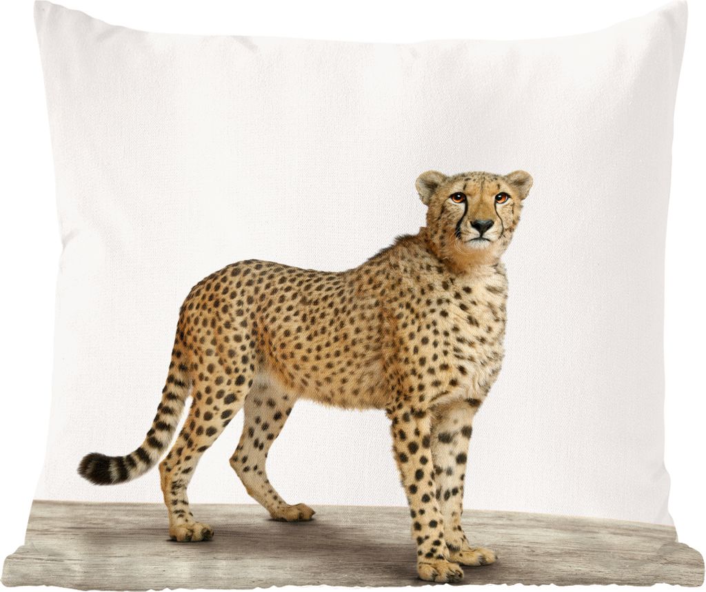 MuchoWow Zierkissen Sofakissen Wohnzimmer Dekokissen 45x45 cm Leopard - Tiere - Weißer Hintergrund - Kinder - Jungen - Mädchen - Schlafpolster ...