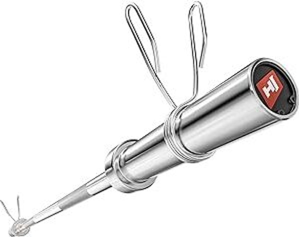 Hop-Sport Olympia Langhantelstange 50mm – Hantelstange 165cm Länge, verchromt und gerändelt, mit Federverschlüssen – aus massivem Stahl