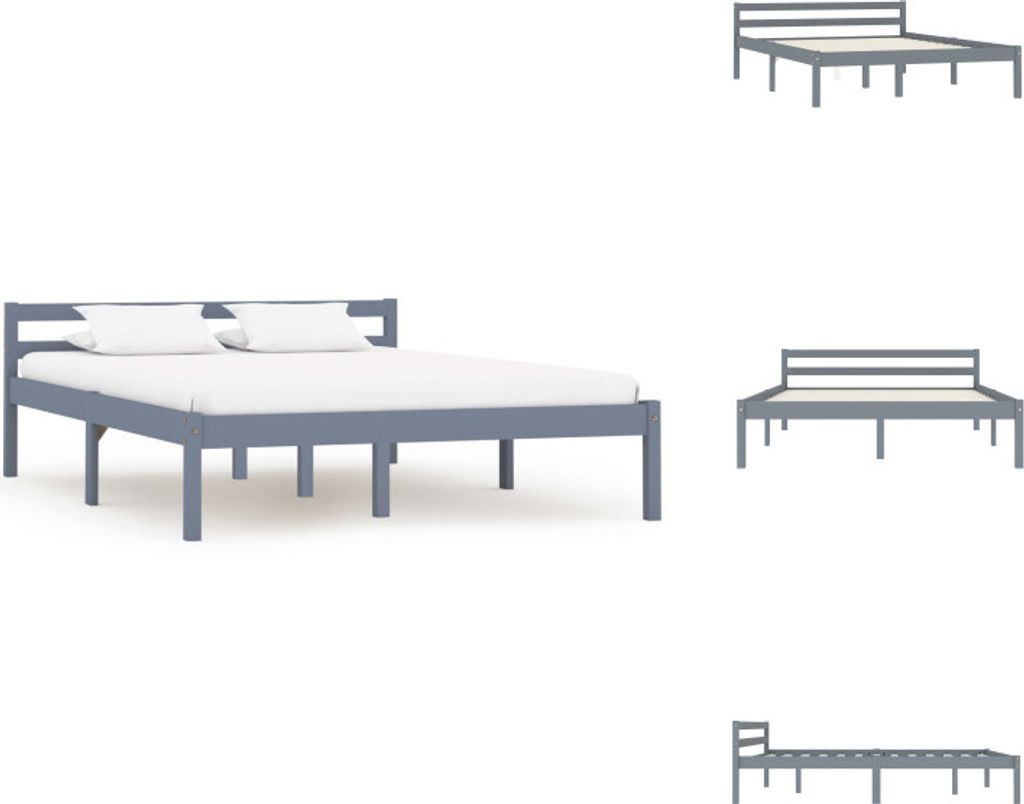vidaXL Massivholzbett Grau Kiefer 140x200 cm - Betten & Bettgestelle
