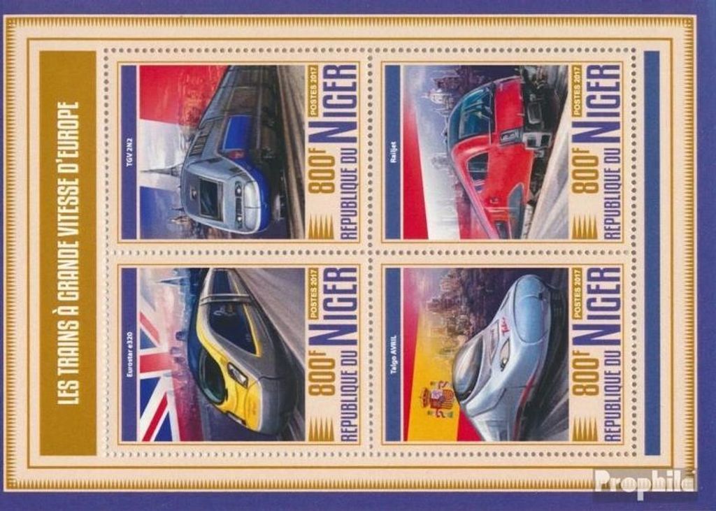 Briefmarken Niger 2017 Mi 5286-5289 Kleinbogen (kompl. Ausg.) postfrisch Europäische Schnellzüge