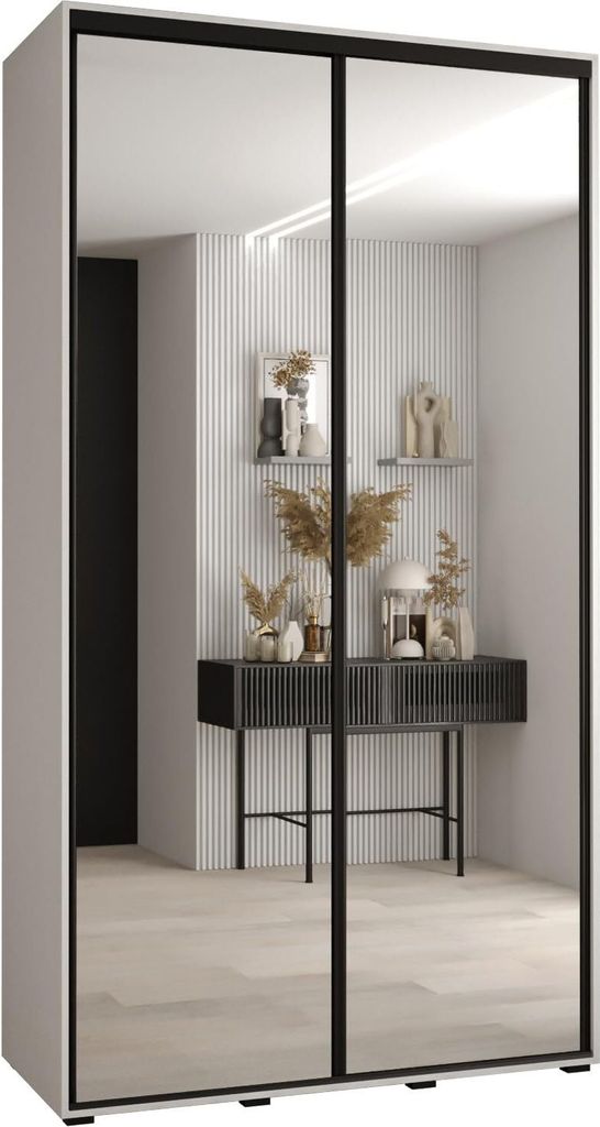 MEBLE KRYSPOL Cannes 2 Schrank mit 2 Schiebetüren - 205,2x140x45 cm - Weiß Weiß Schwarz