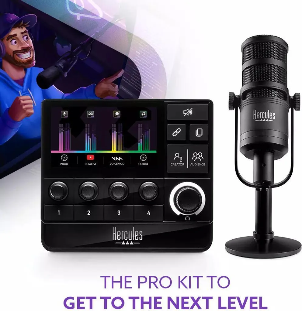 Pack de Streaming Audio XLR Hercules avec Mixeur et Microphone Cardioïde