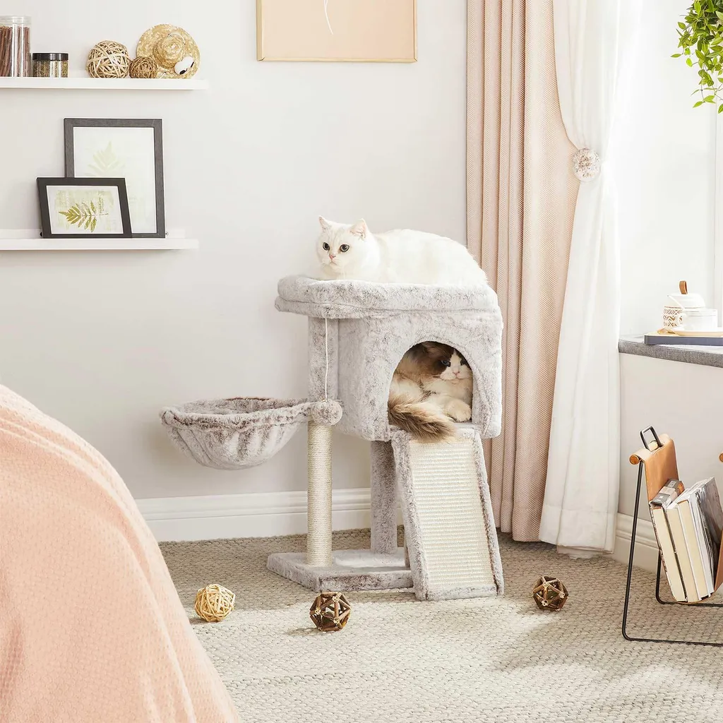 Arbre à chat compact marron clair pour chaton avec plateforme en velours - 2