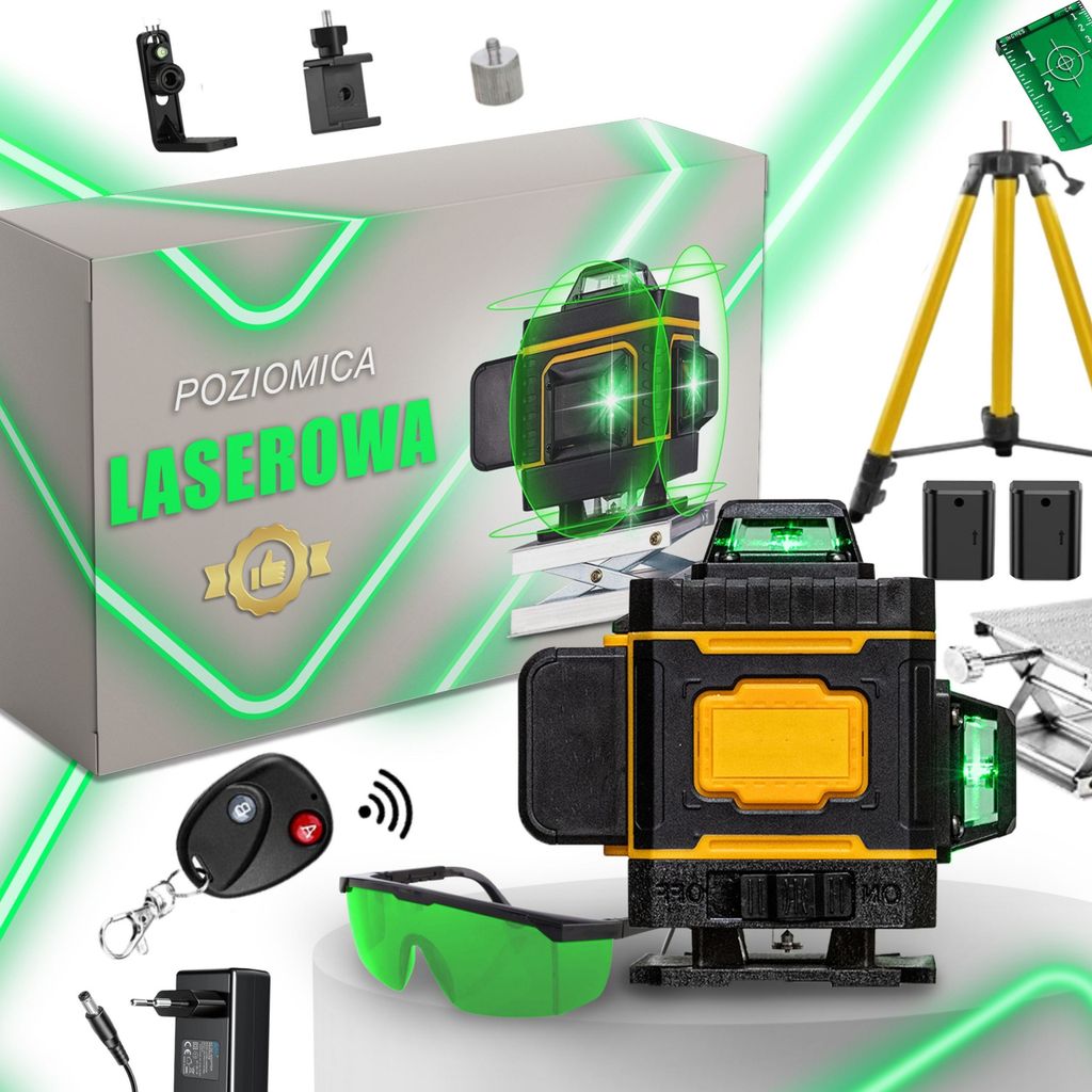 Hikey 4D laserová vodováha s 16 čiarami, 2x batéria, Obrázok produktu