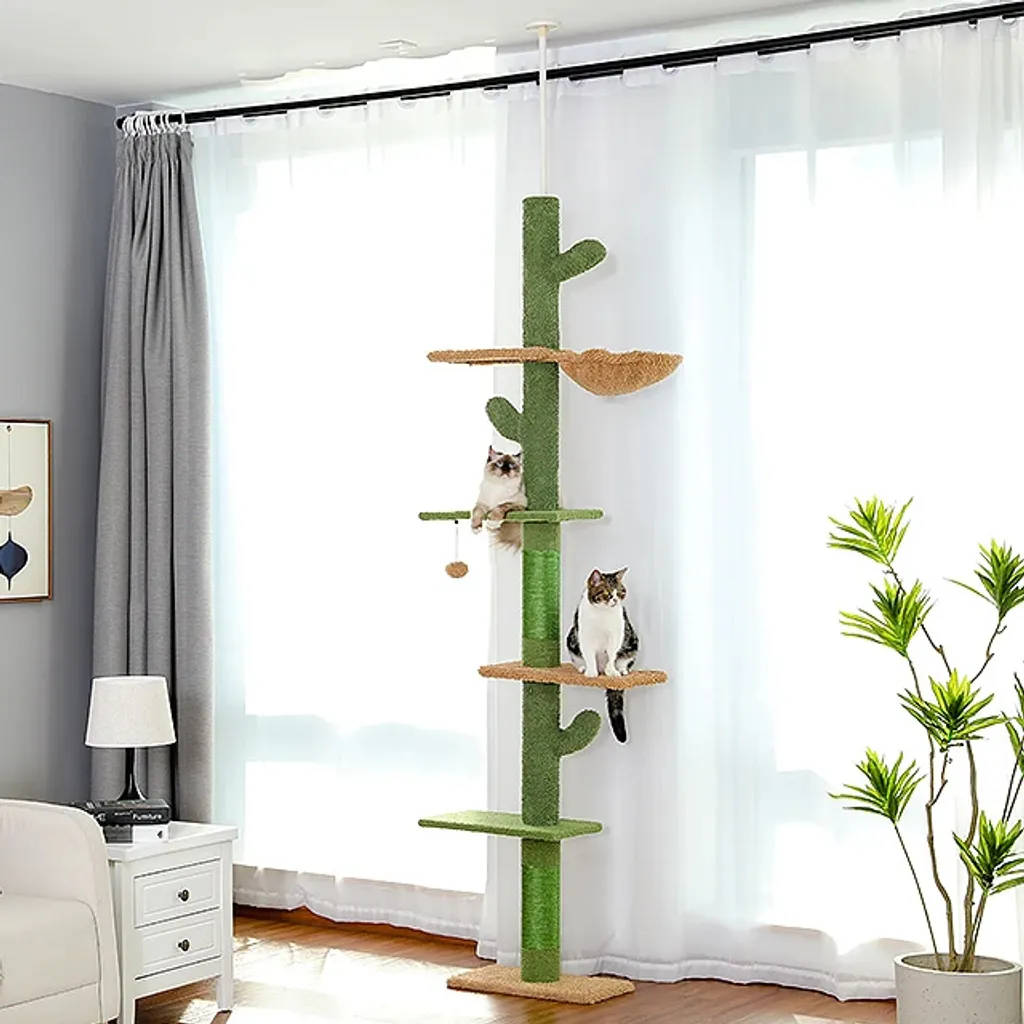 Arbre à chat modulable vert - Structure à grimper avec socle stable - 2