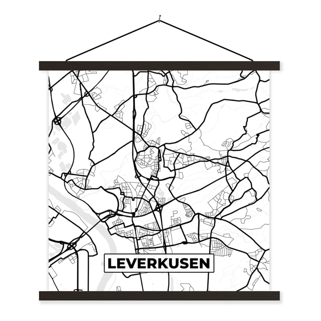 MuchoWow Textilposter Leverkusen - Stadtplan - Karte 40x40 cm mit schwarzem Rahmen - Fotos