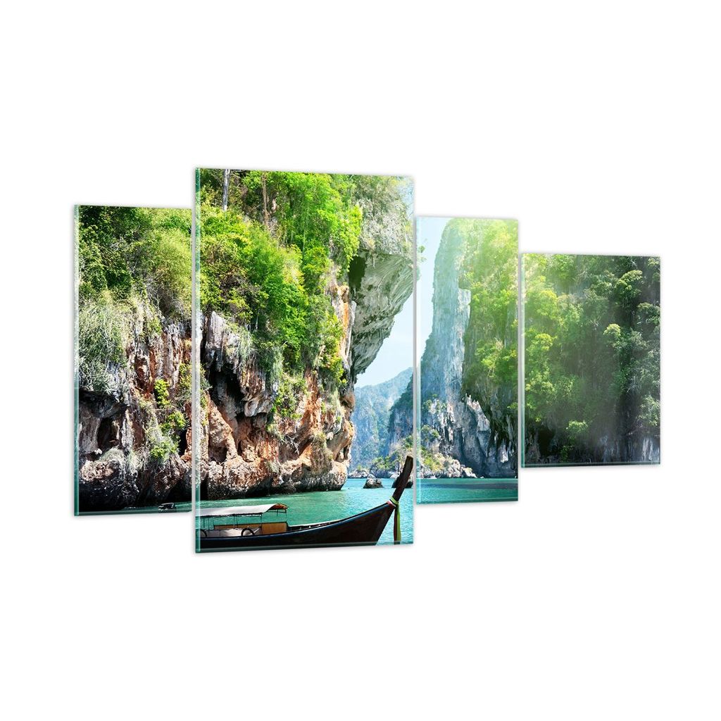 Bilder auf glas - Boot Klippen Natur Felsen - 120x70cm - Glasbilder - Wandbilder - Kunstdruck - zum Aufhängen bereit - Wanddekoration aus Glas - G...