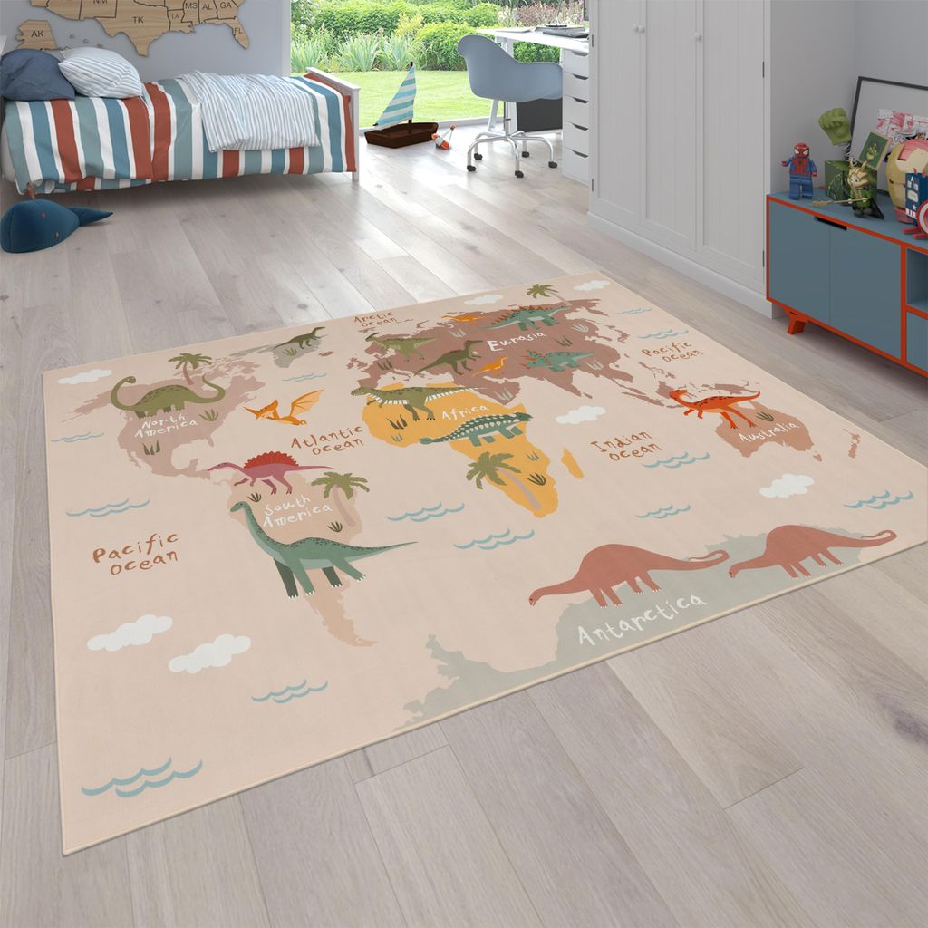 Teppich Kinderzimmer Kinderteppich Dinosauriert Welt Produktbild 