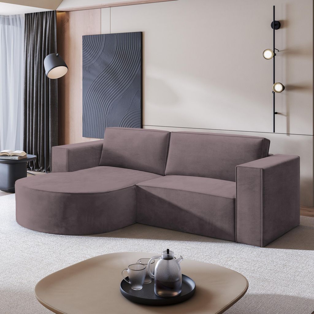 Masseno Ecksofa SORELA M L-S mit Schlaffunktion L-Form, Sofa mit Bettkasten, Wohnzimmersofa, Couch, Soffa, Bettsofa, Couchgarnitur- Lila, MONOLITH 62