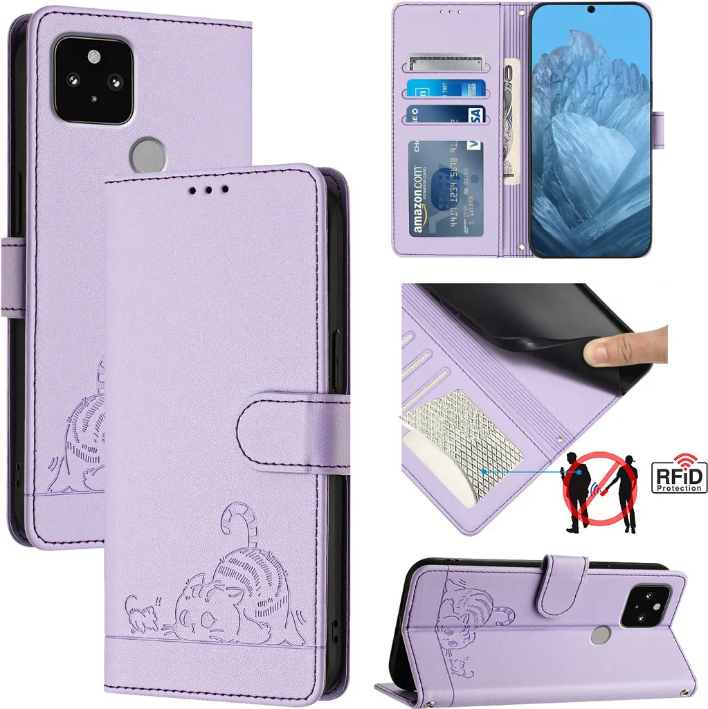 Cover Google Pixel 5 Viola Gatto: Glamour e Protezione Wallet Case