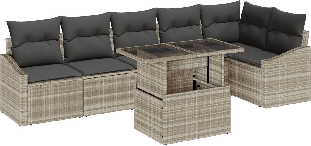 Möbel 7-teiliges Garten-Sofa-Set mit Kissen Hellgraues Poly-Rattan - Gartensofas 3349018