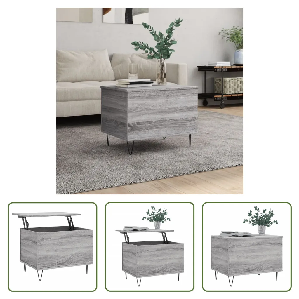 The Living Store Tavolino Grey Sonoma 60x44,5x45 cm Materiale a base di legno
