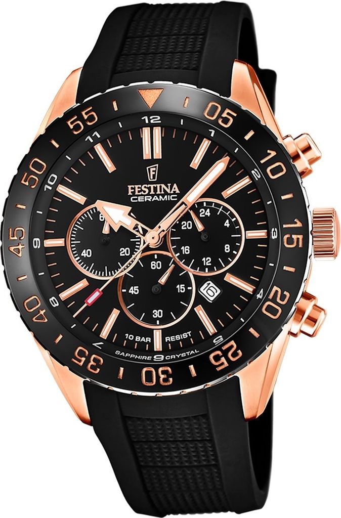 Festina Silikon Herren Uhr F20516/2 Armband-Uhr schwarz Keramik D2UF20516/2