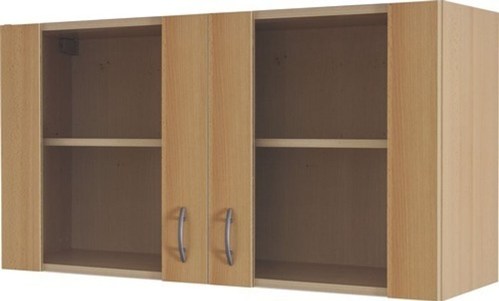 A wall-mounted kitchen cabinet with two doors.
