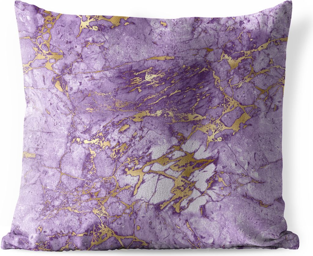 MuchoWow Outdoor Kissen - Marmor - Muster - Lila - Gold - 40x40 cm - Wetterfest - Lounge Kissen - Kopfkissen - Interieur - Polster mit Bild
