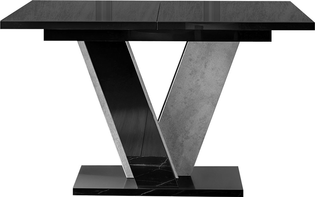 MIRJAN24 Esstisch Viney, Ausziehbarer Tisch, Einlegeplatte befindet sich unter der Tischplatte, 120-160x90x75 cm (Farbe: Schwarz Hochglanz / Beton)