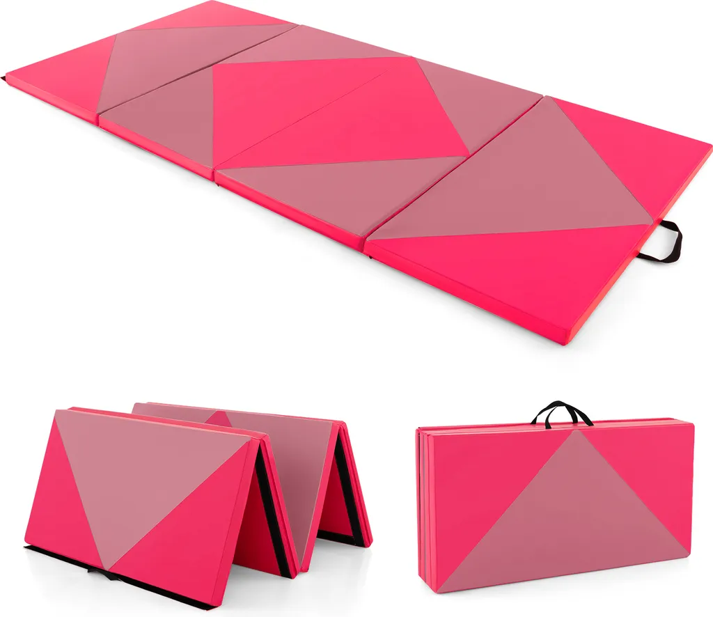 COSTWAY Tapis de Gymnastique Pliable 240 x 120 x 5 cm Rose pour Yoga