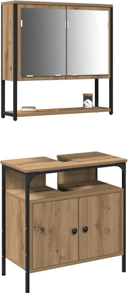 SYFAX Badezimmermöbel-Set mit Regal mit Tür 2 pcs Braun Holzwerkstoff
