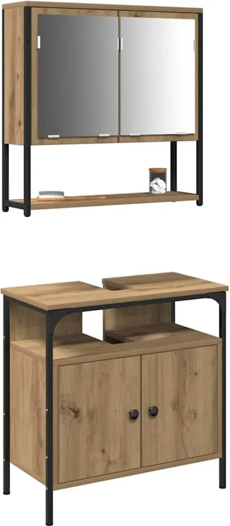 Mobili Bagno Industrial Legno Marrone | Set 2 Pezzi Ante e Vanali