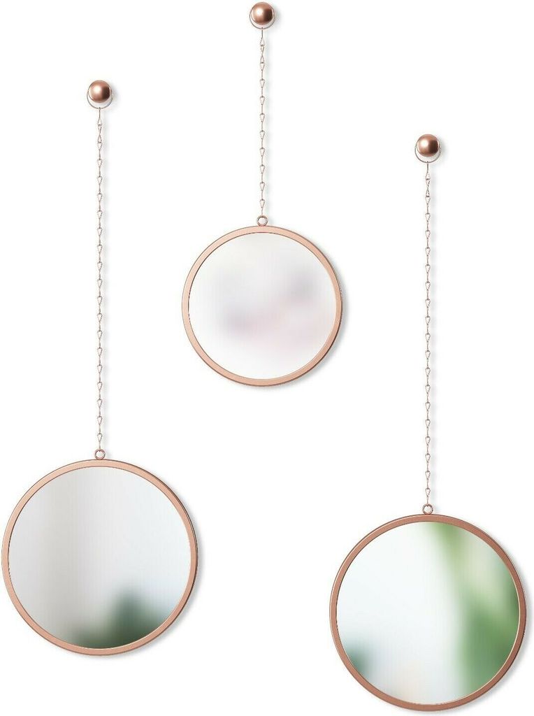 Wandspiegel Felina Dekospiegel Gold oder Kupfer 3er Set Schminkspiegel mit Kette Kupfer
