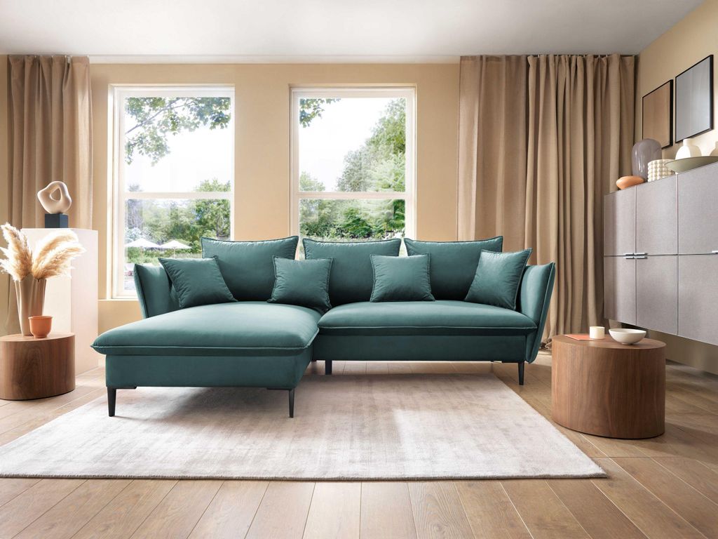 Masseno Ecksofa SOLE mit Schlaffunktion L-Form, Sofa mit Bettkasten, Wohnzimmersofa, Couch, Soffa, Bettsofa, Couchgarnitur- Grün, RIVIERA 87