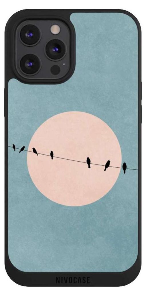 NIVOCASE Handyhülle für Apple iPhone 12 Pro Max Hülle NIVOpure Case Schwarz Mond Vogel türkis
