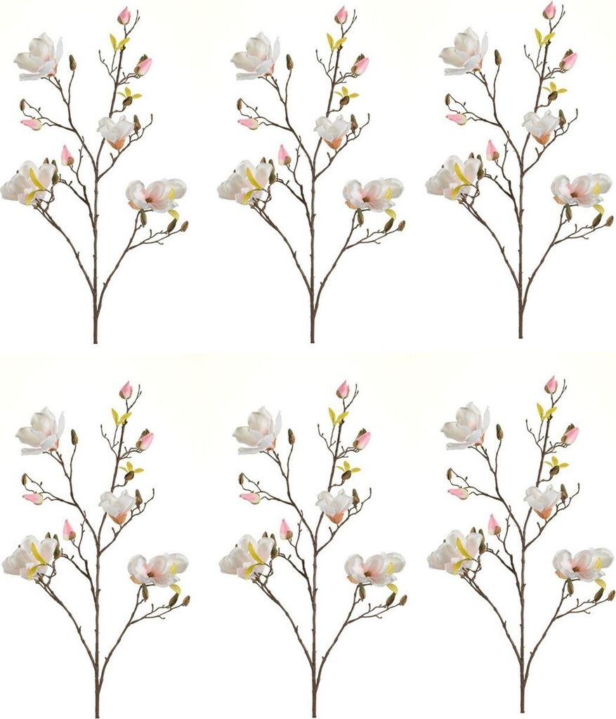 6er Set künstliche Magnolienzweige weiß rosa H. 105cm Emerald Kunstblumen