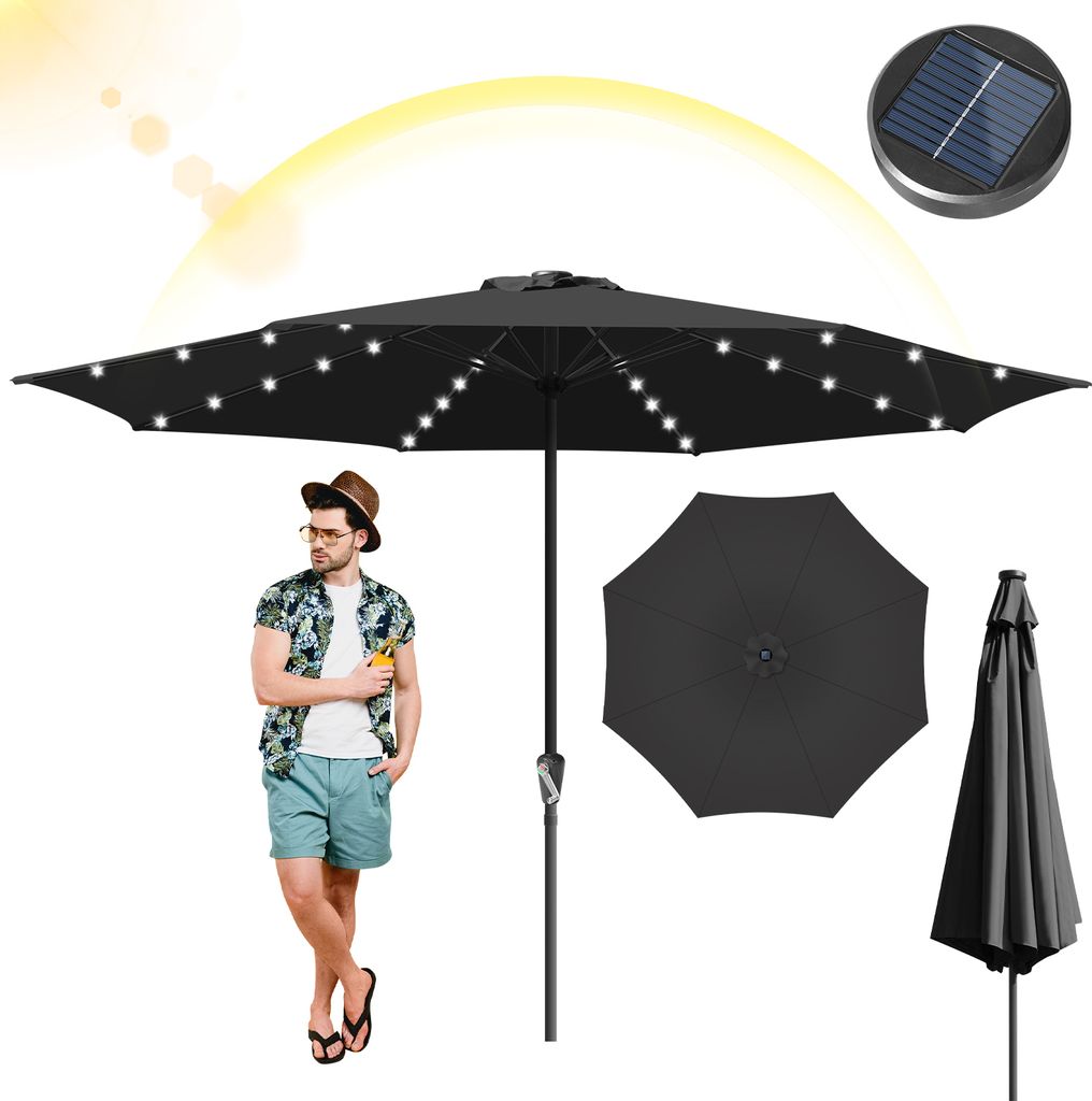 Aopunly Ø350cm Sonnenschirm Schirm UV40+ Gartenschirm Terrasse Garten UV-Schutz LED Solar,Beige