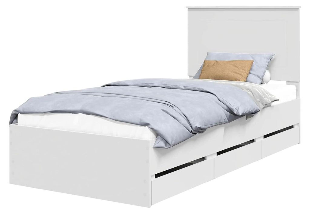 Bettgestell mit Schubladen Weiß 100 x 200 cm aus konstruiertem Holz, modernes Schlafzimmermöbel mit Stauraum, rechteckiges Design