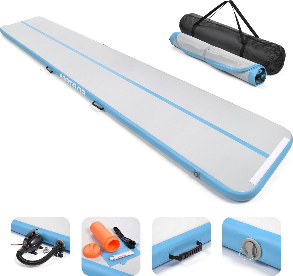 Meteor Airtrack Blau 5m Aufblasbare Trainingsmatte Akrobatik Gymnastikmatte mit Pumpe und Tasche