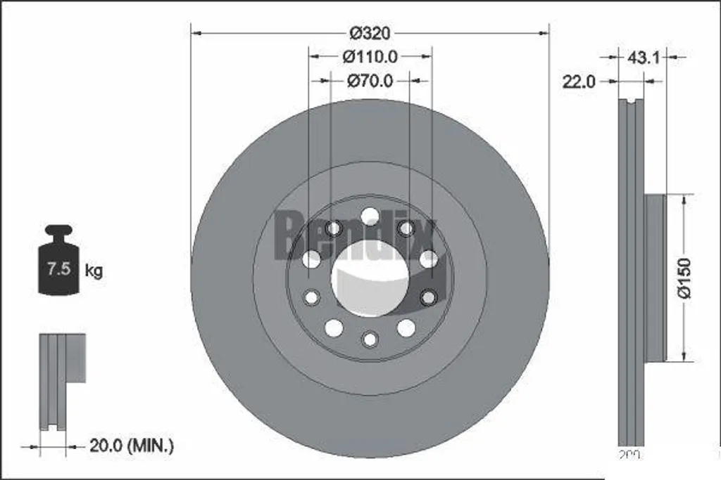 Disque de Frein BENDIX BDS2291 Ventilé OE 50546509 Fiabilité Totale