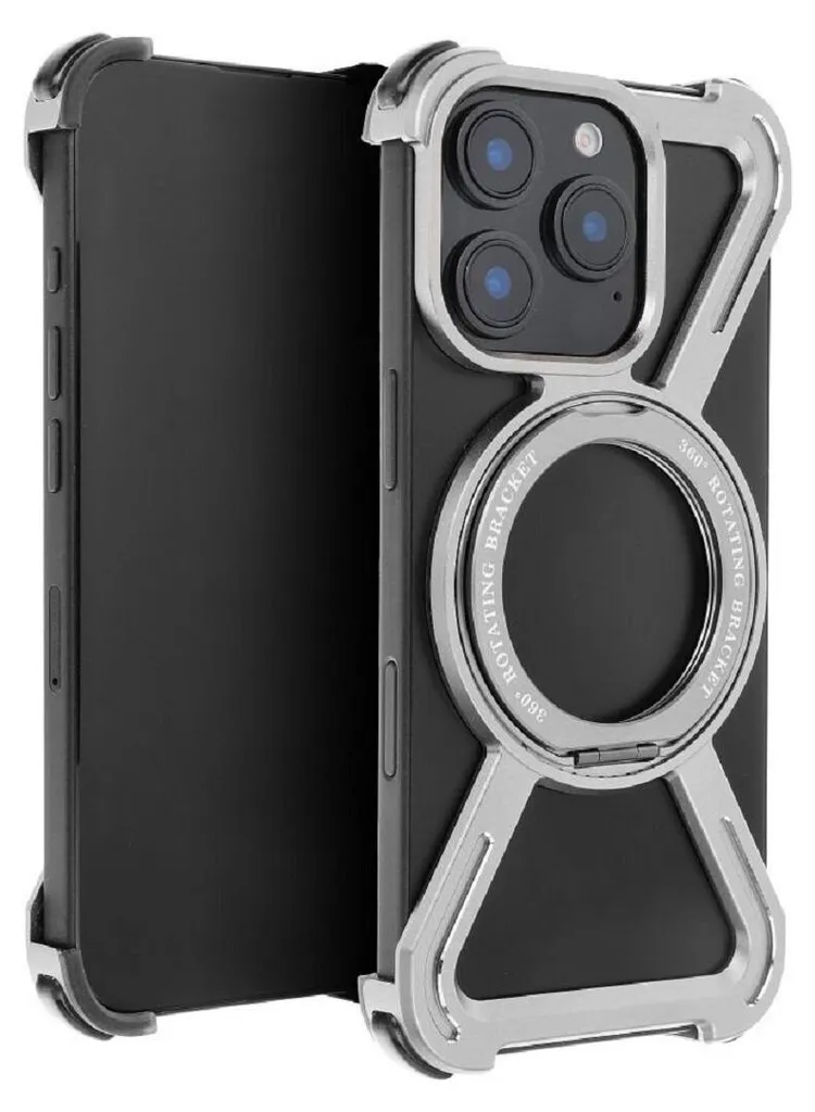 Cover iPhone 16 Anti-Urto Alluminio con Anello - Silver Edition