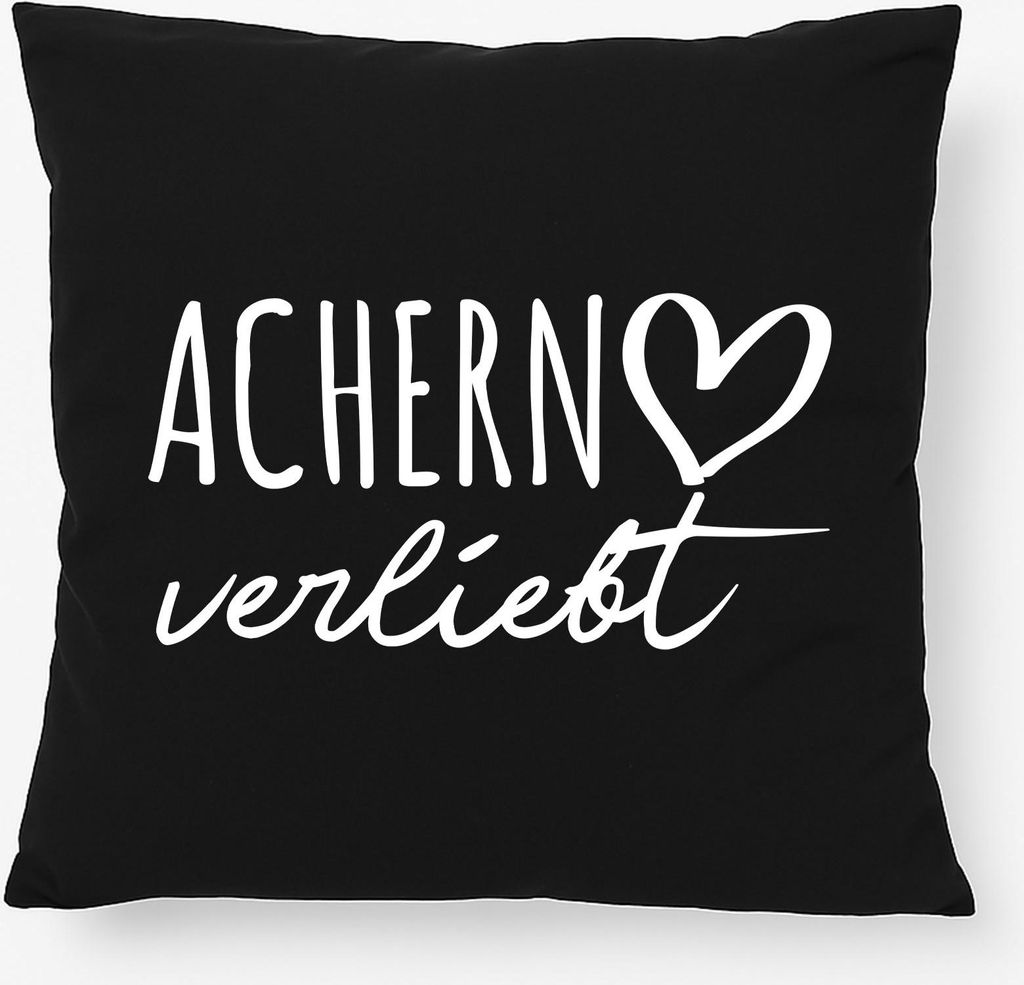 Huuraa Kissen Achern verliebt 40x40cm mit Füllung Black Baumwolle Dekokissen Geschenkidee