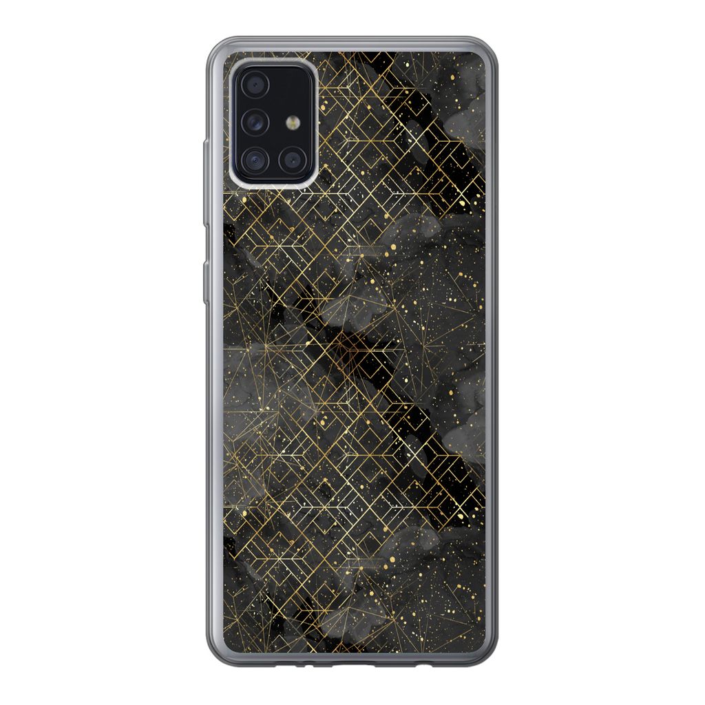 MuchoWow Handyhülle Schutzhülle Hülle für Samsung Galaxy A52 5G Marmor - Schwarz - Gold - Geometrie Silikon Softcase Handy Hülle - Umschlag