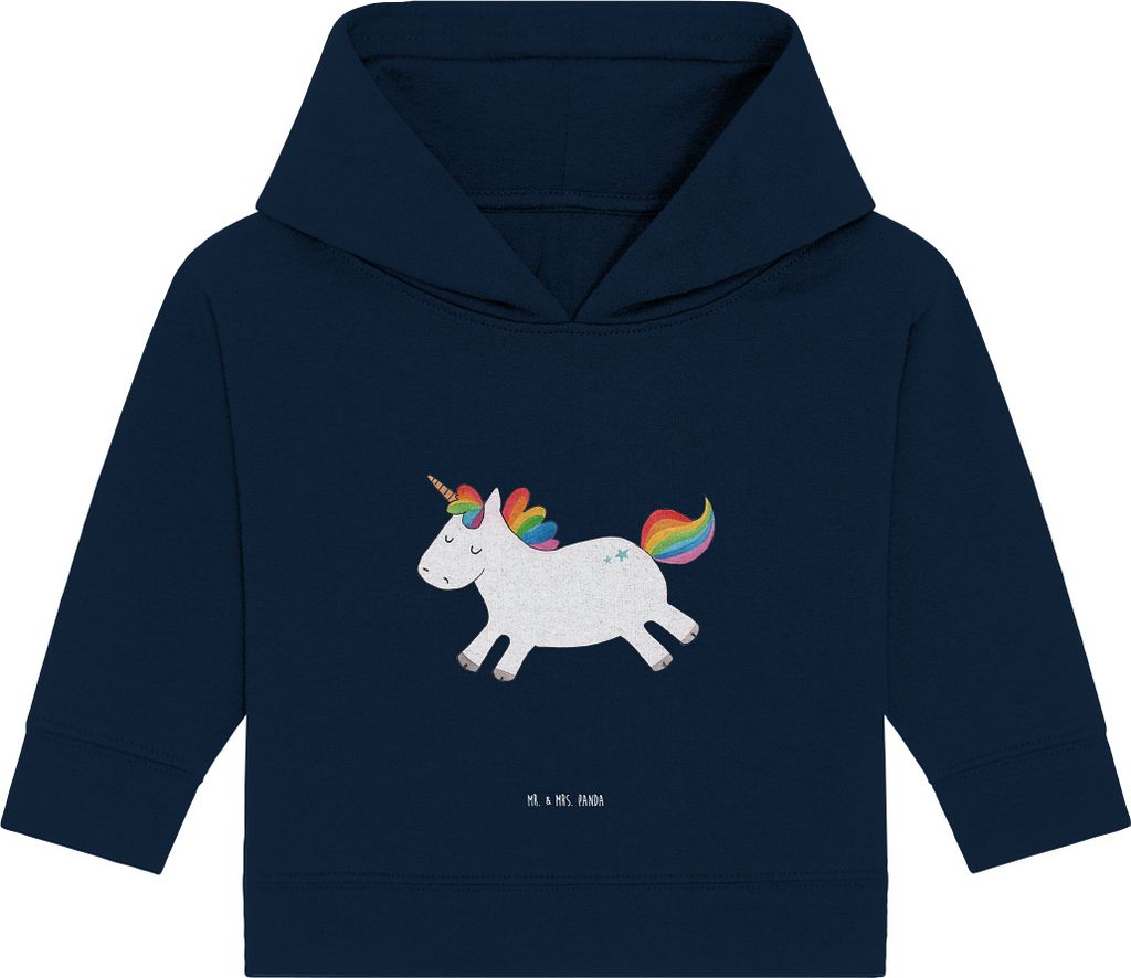 Mr. & Mrs. Panda Organic Baby Hoodie Einhorn Happy 24. - 36. Monat - French Navy - Geschenk, Spaß, Unicorn, Lächeln, Einhörner, Kapuzensweatshir...