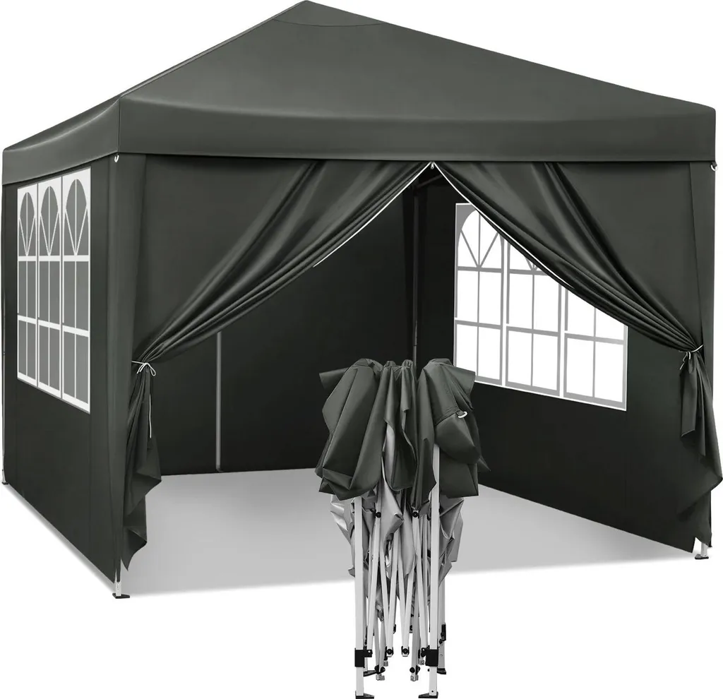Abri de soleil pliable 3x3m gris - Solution étanche et anti-UV nomade