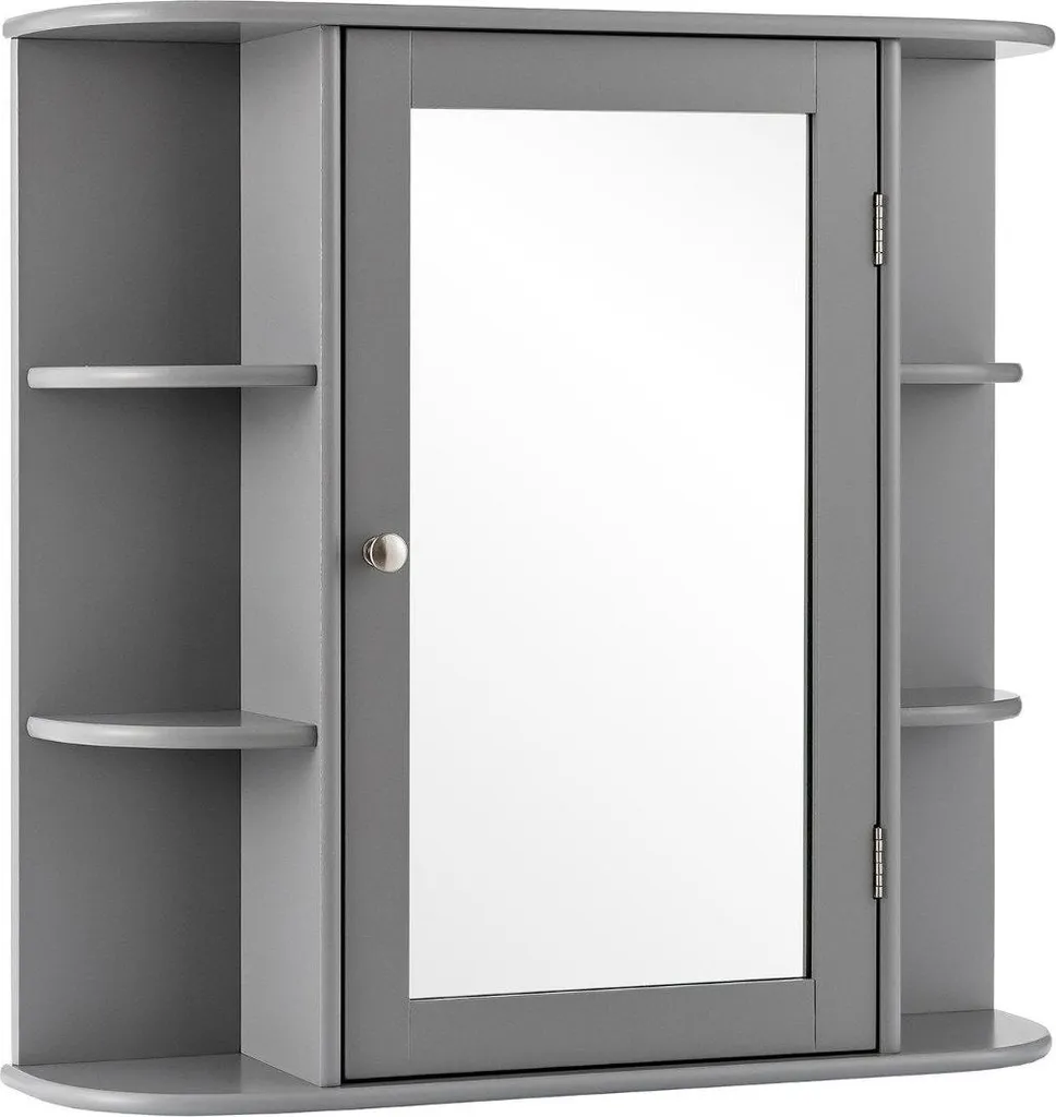 Miroir de salle de bain avec rangement bois gris pour petit espace