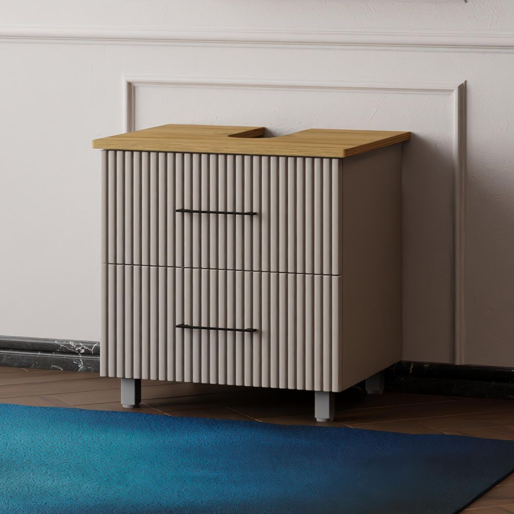 Badezimmerunterschrank mit Füßen Liana | Waschtischunterschrank grau 60 80 cm 60 mit Konsole Eiche