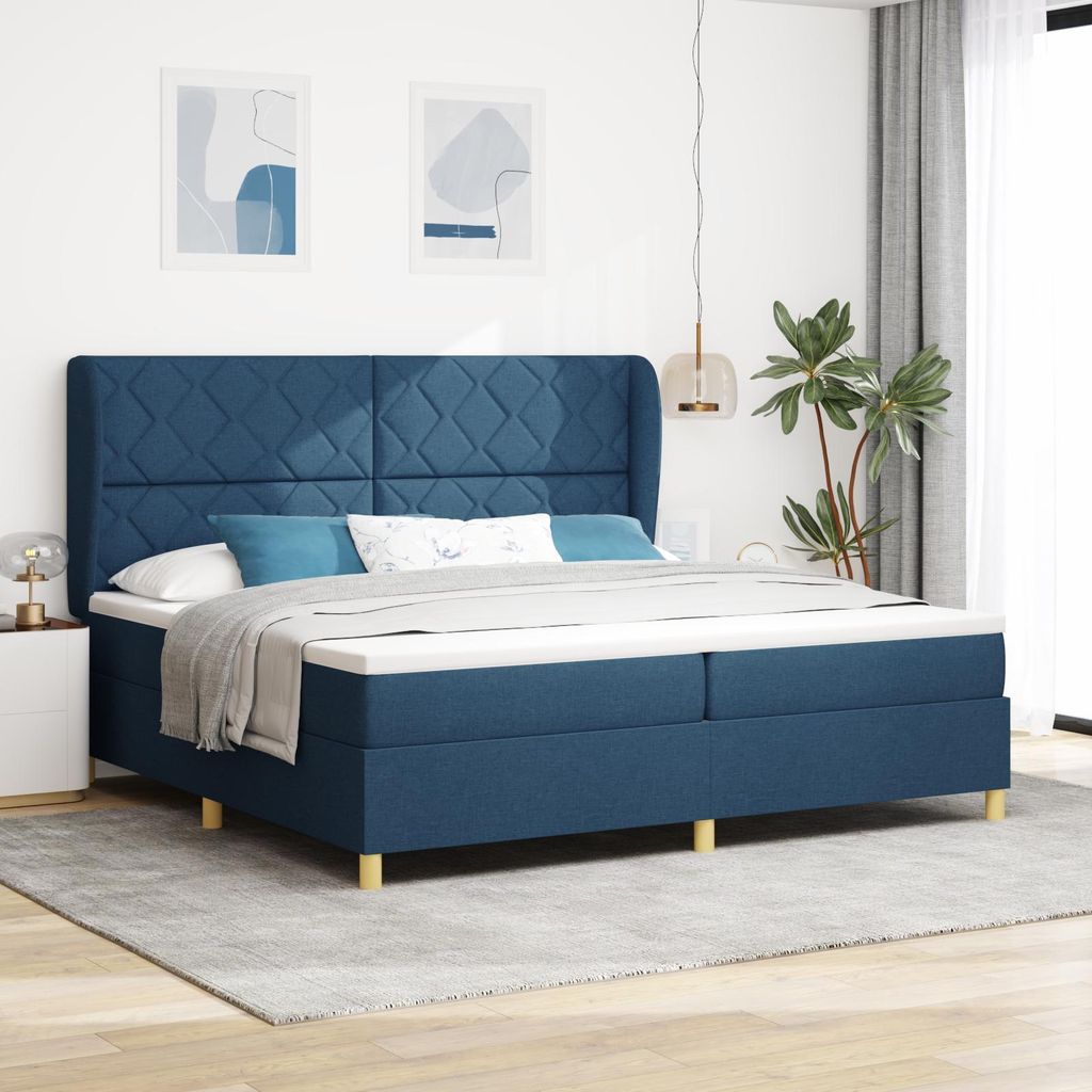 "2025"Modernen Polsterbett Boxspringbett mit Matratze Blau 200x200 cm Stoff - Bettrahmen - Klassische Betten Neu20389