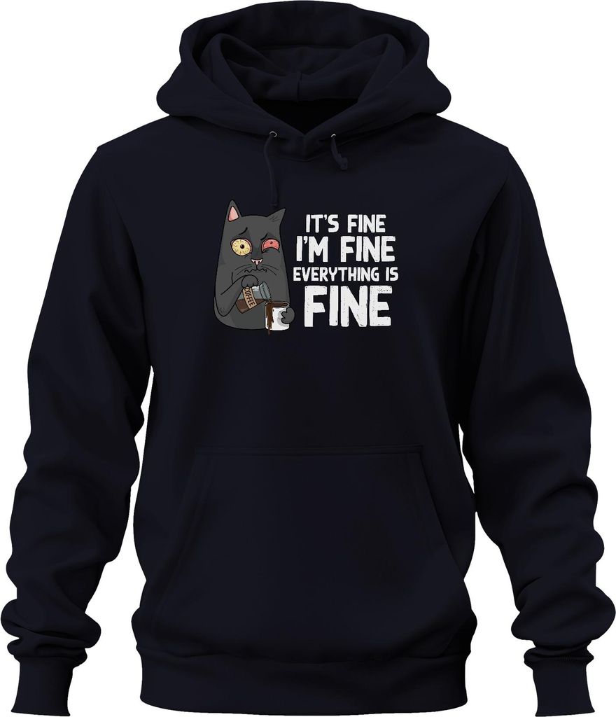 Lustige Katze Kaffee Spruch Im Fine Morgenmuffel Humor Stress Uni Hoodie Kapuzenpullover, Navy, XXL