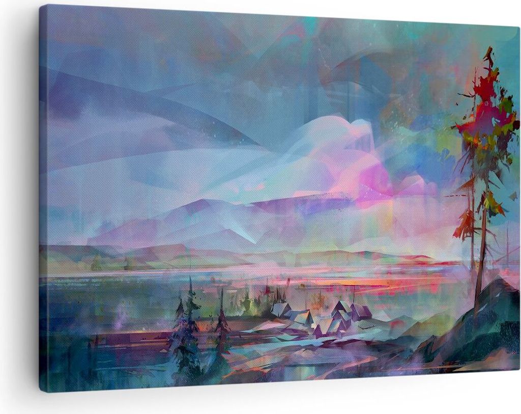 Bild auf Leinwand - Leinwandbild - Berge Baum Wasser - 70x50cm - Wand Bild - Wanddeko - Wandbilder - Leinwanddruck - Bilder - Kunstdruck - Wanddeko...