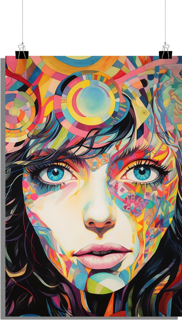 Frauenporträt Poster - Abstraktes Poster - Gesicht Poster - Farbenfroh Poster - 51x71cm - Perfekt zum Einrahmen