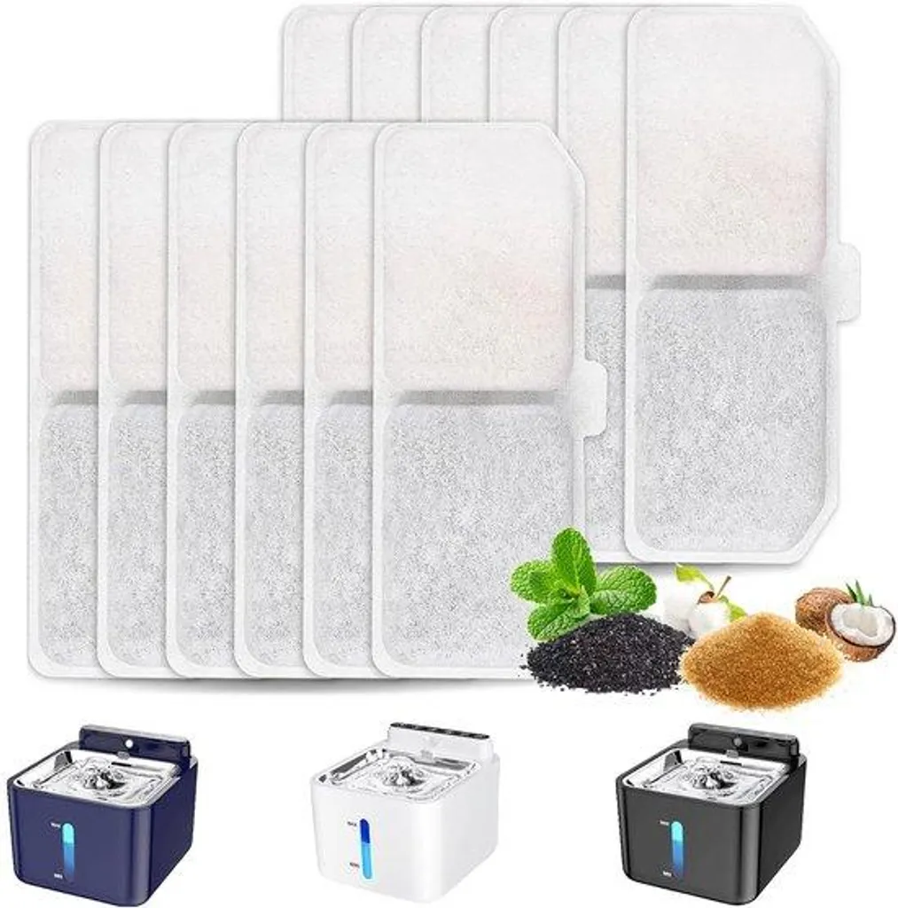 Lot de 12 filtres pour fontaine à eau chat avec charbon actif et capteur